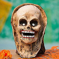 Recycled papier mache mask, 'Brown Skull' - Recycled Papier Mache Skull Mask in Brown from Mexico