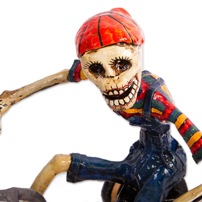 Recycled papier mache sculpture, 'Tricycle Skeleton' - Recycled Papier Mache Sculpture of a Skeleton on a Tricycle