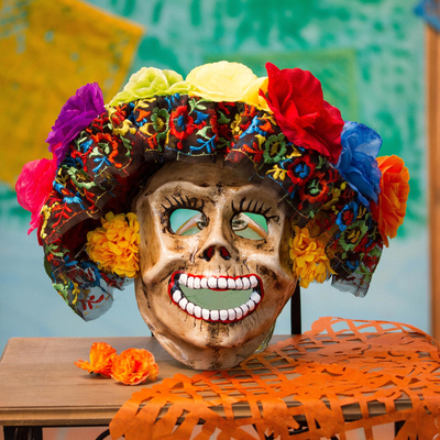 Recycled papier mache mask, 'Sweet Calavera' - Recycled Papier Mache Calavera Mask from Mexico