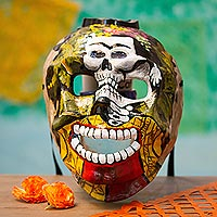 Recycled papier mache mask, 'Frida Skull' - Frida-Themed Recycled Papier Mache Skull Mask from Mexico