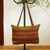 Leather accented wool shoulder bag, 'Sunset Jungle' - Avocado and Multicolored Striped Wool Shoulder Bag thumbail