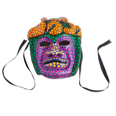 Recycled papier mache mask, 'Festive Tlaloc' - Hand-Painted Recycled Papier Mache Mask from Mexico