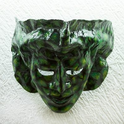 Recycled papier mache mask, Green Visage