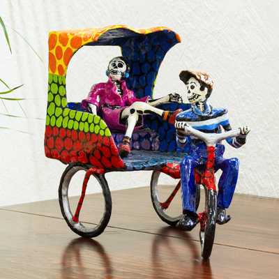 Pappmaché-Skulptur, „Bicitaxi“ – Mexikanische Volkskunst-Skulptur aus Pappmaché