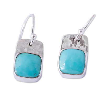 Turquoise dangle earrings, 'Watery Gleam' - Square Natural Turquoise Dangle Earrings from Mexico