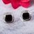 Obsidian button earrings, 'Watery Reflection' - Square Obsidian Button Earrings from Mexico (image 2b) thumbail
