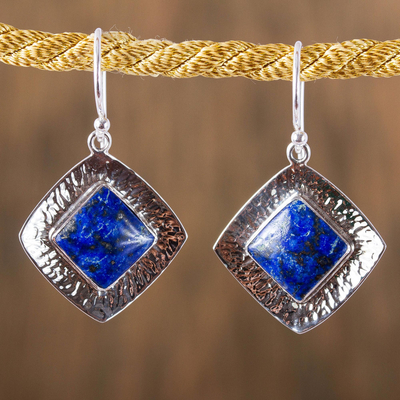 Lapis lazuli dangle earrings, 'Lapis Mirrors' - Square Lapis Lazuli Dangle Earrings from Mexico