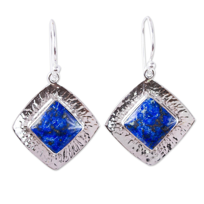 Lapis lazuli dangle earrings, 'Lapis Mirrors' - Square Lapis Lazuli Dangle Earrings from Mexico