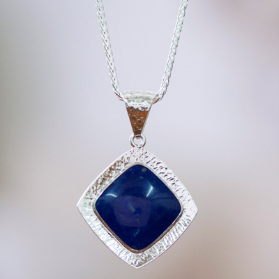 Lapis lazuli pendant necklace, 'Lapis Mirror' - Taxco Silver Lapis Lazuli Pendant Necklace from Mexico