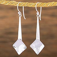 Silver dangle earrings, 'Gleaming Element' - Modern Square Silver Dangle Earrings from Mexico