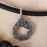 Men's sterling silver pendant necklace, 'Quetzalcoatl' - Men's Taxco Sterling Silver Quetzalcoatl Pendant Necklace