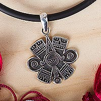 Mens sterling silver pendant necklace, Aztec Eye