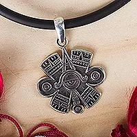 Men's sterling silver pendant necklace, 'Aztec Eye' - Men's Aztec Eye Sterling Silver Pendant Necklace from Taxco