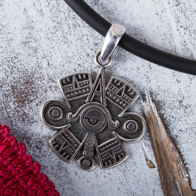Men's sterling silver pendant necklace, 'Aztec Eye' - Men's Aztec Eye Sterling Silver Pendant Necklace from Taxco