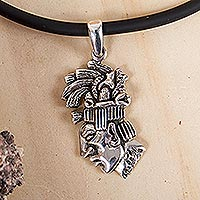Men's sterling silver pendant necklace, 'Taxco Pacal' - Men's Maya-Themed Taxco Sterling Silver Pendant Necklace
