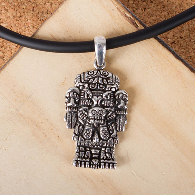 Collar con colgante de plata de ley para hombre, 'Coatlicue' - Collar con colgante de plata de ley para hombre nahua de México