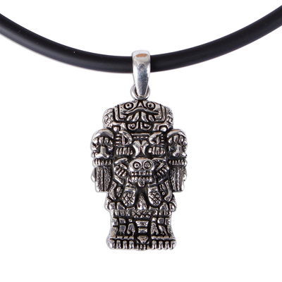 Herren-Halskette mit Anhänger aus Sterlingsilber, „Coatlicue“ – Nahua-Halskette mit Anhänger aus Sterlingsilber für Herren aus Mexiko