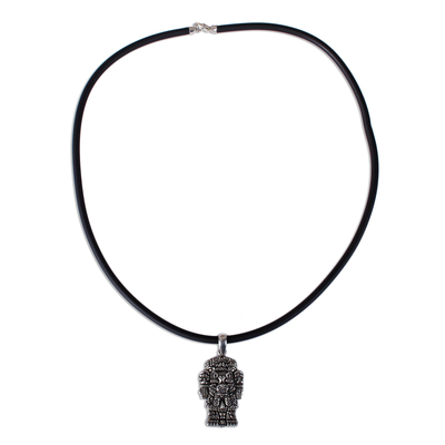Herren-Halskette mit Anhänger aus Sterlingsilber, „Coatlicue“ – Nahua-Halskette mit Anhänger aus Sterlingsilber für Herren aus Mexiko