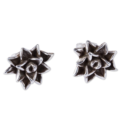 Succulent-Themed Sterling Silver Button Earrings from Mexico