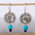 Turquoise and lapis lazuli dangle earrings, 'Fanned Flowers' - Circular Floral Turquoise and Lapis Lazuli Dangle Earrings