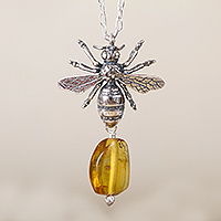 Featured review for Amber pendant necklace, Worker Bee
