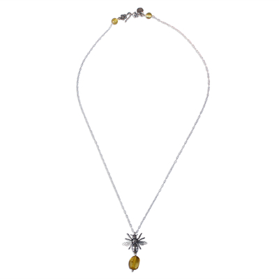 Halskette mit Bernsteinanhänger - Bienen-Themen-Bernstein-Anhänger-Halskette aus Mexiko