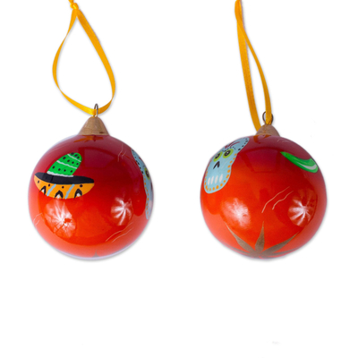 Ceramic ornaments, 'Mexican Holiday' (pair) - Artisan Handcrafted Mexican Ceramic Ornaments (Pair)