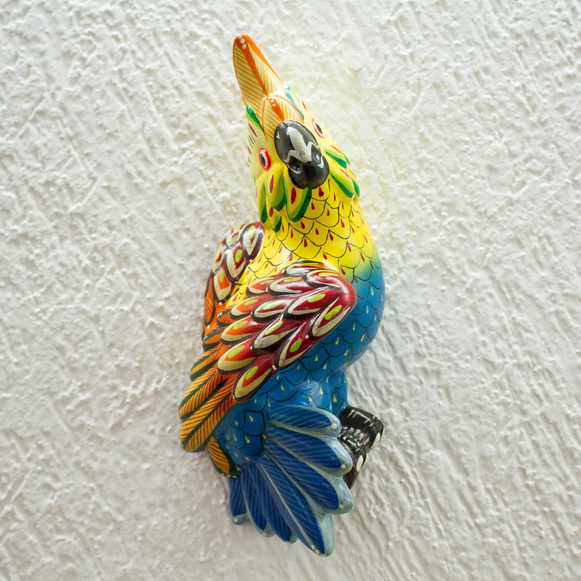 Artisan Crafted Ceramic Cockatoo Wall Sculpture from Mexico - Bright ...