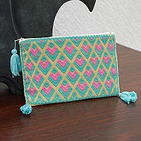 Cotton cosmetic bag, 'Geometric Pastels' - Geometric Pastel Cotton Cosmetic Bag from Mexico