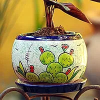 Ceramic flower pot, 'Mexican Memories'