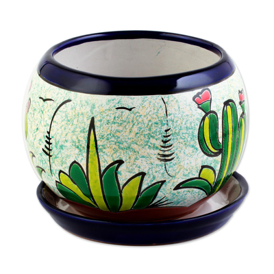 Blumentopf aus Keramik - Handgefertigter Blumentopf aus Keramik mit Kaktusbildern