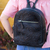 Leather backpack, 'Onyx Floral Artisan' - Floral Pattern Leather Backpack in Black from Mexico