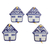 Ceramic ornaments, 'Talavera House' (set of 4) - Blue and White Talavera-Style Ceramic Ornaments (Set of 4)