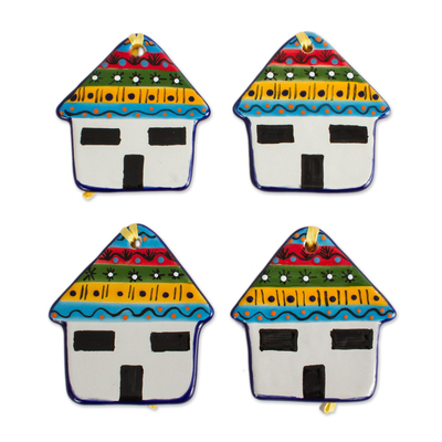 Colorful Talavera-Style Ceramic Ornaments (Set of 4)