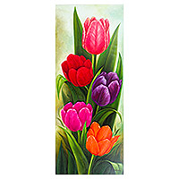 'Five Tulips' - Signed Painting of Five Tulips from Mexico