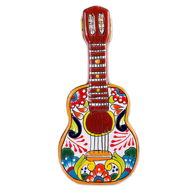 Ceramic sculpture, 'Talavera Guitar' - Talavera-Style Ceramic Guitar Sculpture from Mexico