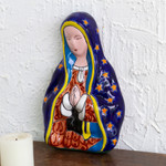 Ceramic wall sculpture, 'Praying Mary' - Hand-Painted Talavera-Style Ceramic Mary Wall Sculpture