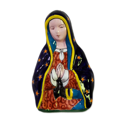 Keramische Wandskulptur, 'Betende Maria - Handgemalte Keramik-Wandskulptur Mary im Talavera-Stil