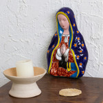 Ceramic wall sculpture, 'Praying Mary' - Hand-Painted Talavera-Style Ceramic Mary Wall Sculpture