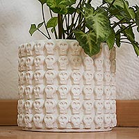 Ceramic flower pot, 'Rows of White Skulls'