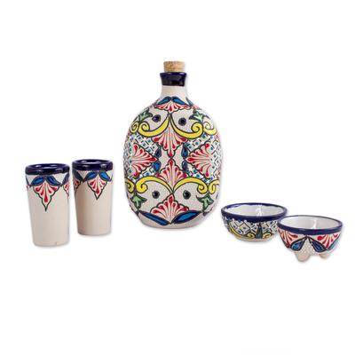 Tequila-Set aus Keramik, (5-teilig) - 5-teiliges Keramik-Tequila-Set im Talavera-Stil aus Mexiko