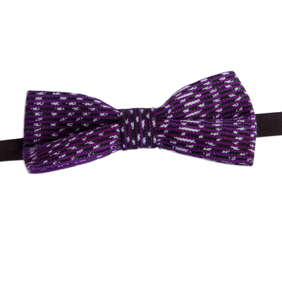 Cotton bow tie, 'Aubergine Charm' - Handwoven Cotton Bow Tie with Aubergine Stripes from Mexico