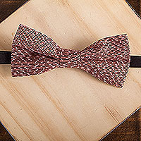 Cotton bow tie, 'Dapper Peach' - Handwoven Cotton Bow Tie with Peach Stripes from Mexico