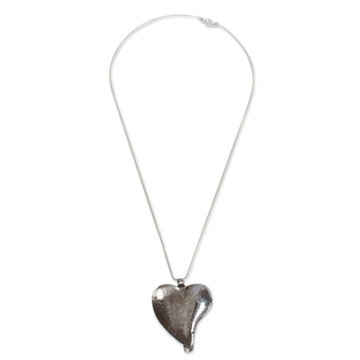Sterling silver pendant necklace, 'Conch Heart' - Abstract Sterling Silver Heart Necklace