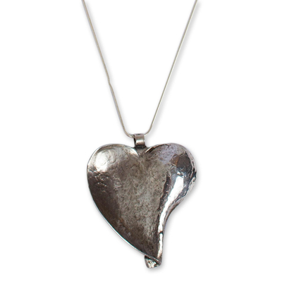 Sterling silver pendant necklace, 'Conch Heart' - Abstract Sterling Silver Heart Necklace