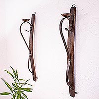 Featured review for Iron and wood wall sconces, Rustic Light (pair)