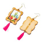 Wood dangle earrings, 'Saguaro Scene' - Handcrafted Cactus Scene Wood Frame Dangle Earrings