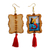 Wood dangle earrings, 'Siren Call' - Handcrafted Mermaid Wood Frame Dangle Earrings with Tassels