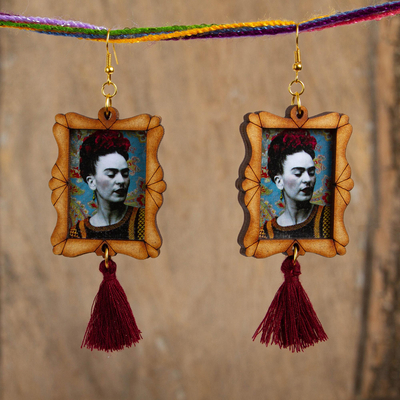 Frida Kahlo Dangle and Drop Gold with Pearsl 1.5 Earring Set