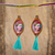 Wood dangle earrings, 'Brilliant Frida' - Handcrafted Frida Kahlo Wood Dangle Earrings Aqua Tassels thumbail